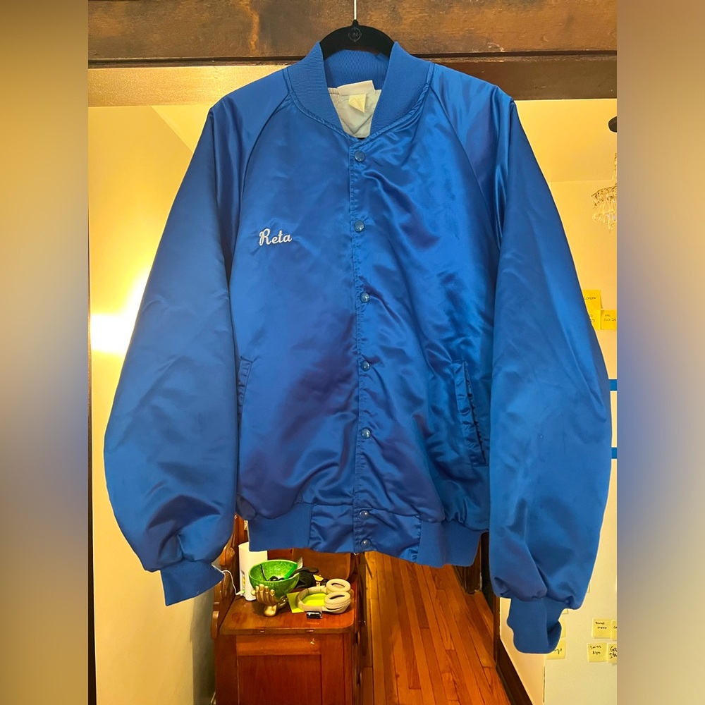 Vintage 1980s // Samson Rope // Size XL // Satin Baseball Jacket // Cobalt Blue
